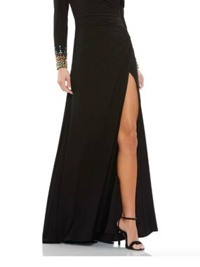 NWT Mac Duggal 12231 Black One-Shoulder Long Sleeve Jersey Gown – Size 6